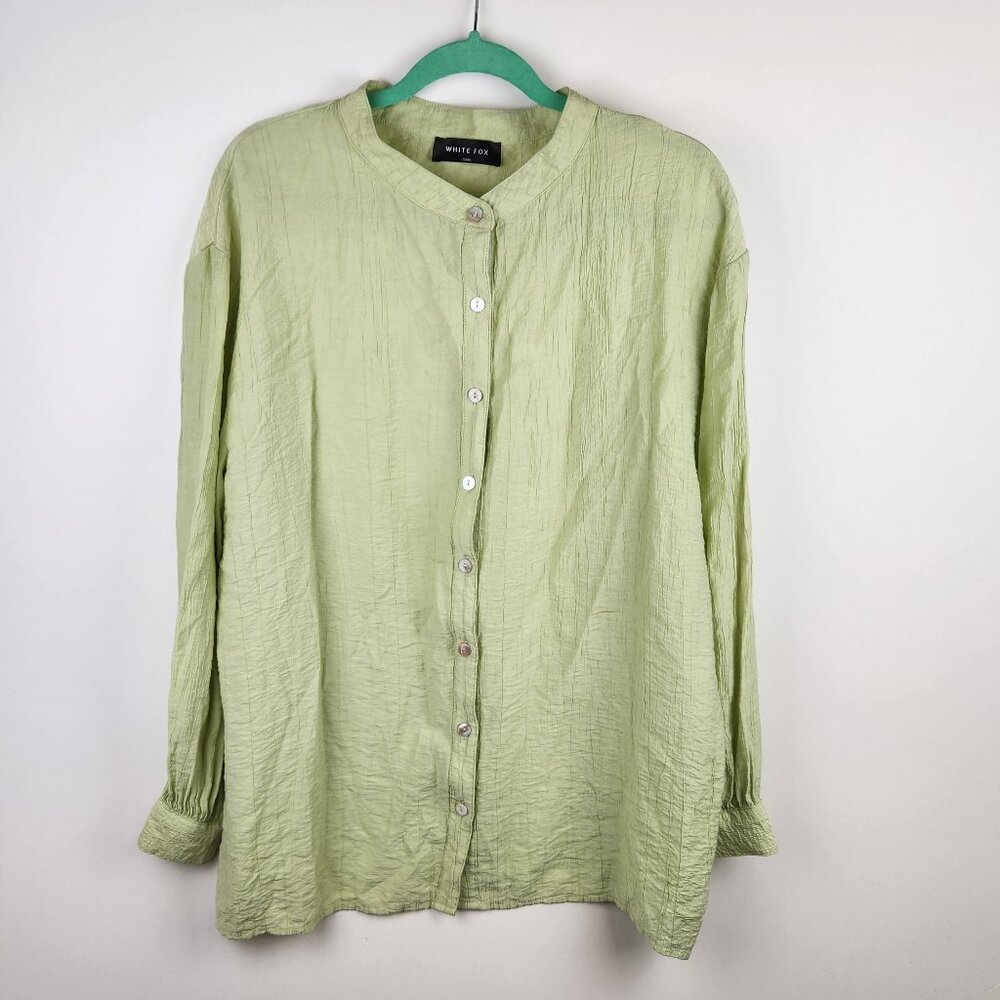 White Fox Oversized Crinkled Button Up Blouse Shirt Light Green sz S/M